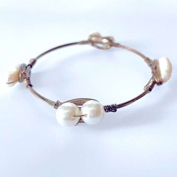Freshwater Pearl Wire Wrapped Bangle Bracelet - Picture 1 of 5